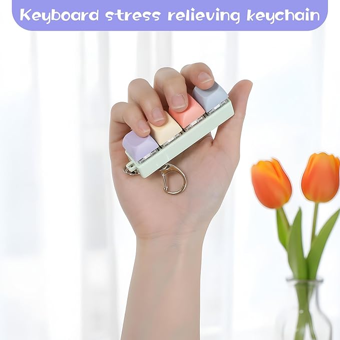 Mabor Fidget Keyboard Clicker, Keyboard Keychain of 4 Colors Decompression Keycap Button Stress Relief Gifts for Adult Women to Relief Stress Pass Time