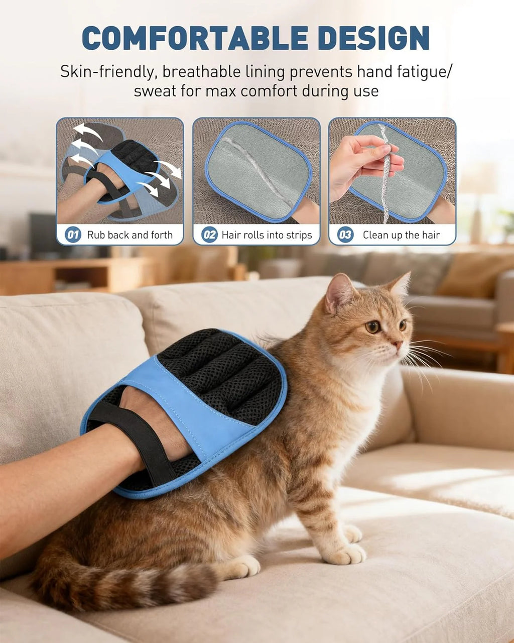 2 Pack Pet Hair Removal Glove - Electrostatic Magic Brush Gloves Pet Hair for Dogs and Cats, The Magic Brush Pure Path Yomi Pet Grooming Needs, Fur Remover for Furniture, Clothes, Car Seats (Blue)
