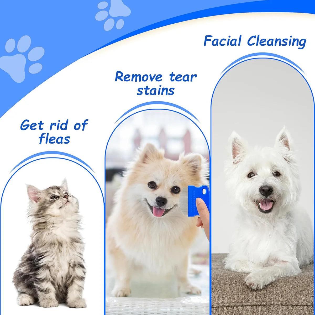 2 Pack Professional Eye Comb For Pets,Stainless Steel Tear Stain Remover,Flea Lice Comb,For Cats & Dogs,Gentle Round-Head Grooming Tool,Precisely Removes Stains, Dirt And Debris From The Eye Area