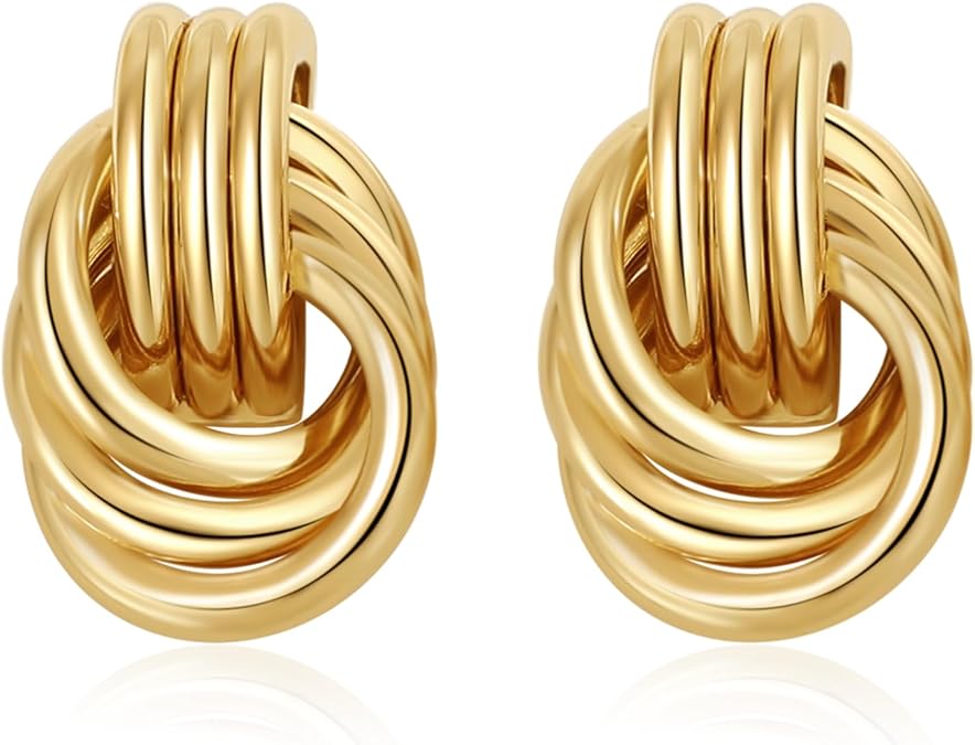 SHERLOVE Trendy Gold Plated Knot Earrings for Women Chunky Statement Drop Dangle Earrings Lightweight Hypoallergenic Fashion Accessories Gold Jewelry Gifts for Womens