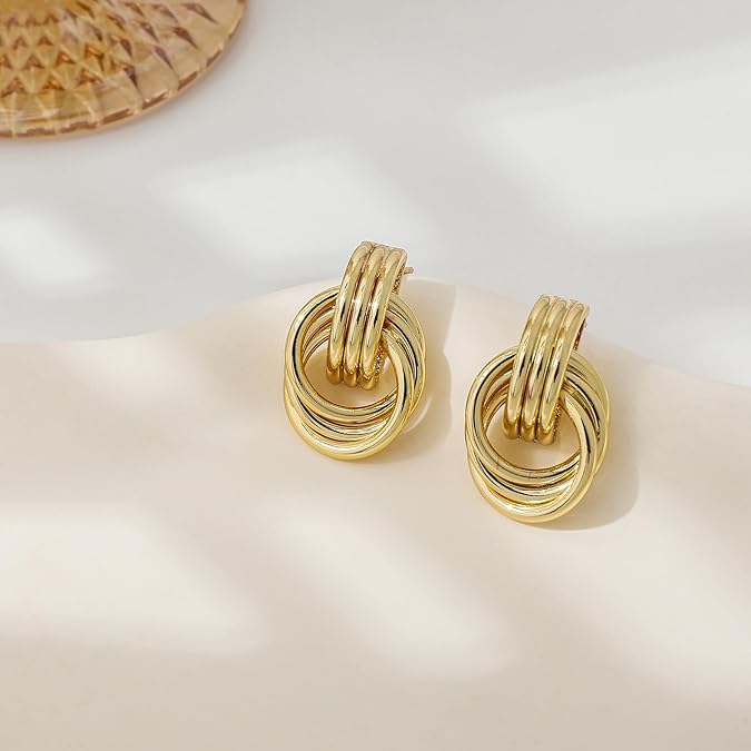 SHERLOVE Trendy Gold Plated Knot Earrings for Women Chunky Statement Drop Dangle Earrings Lightweight Hypoallergenic Fashion Accessories Gold Jewelry Gifts for Womens