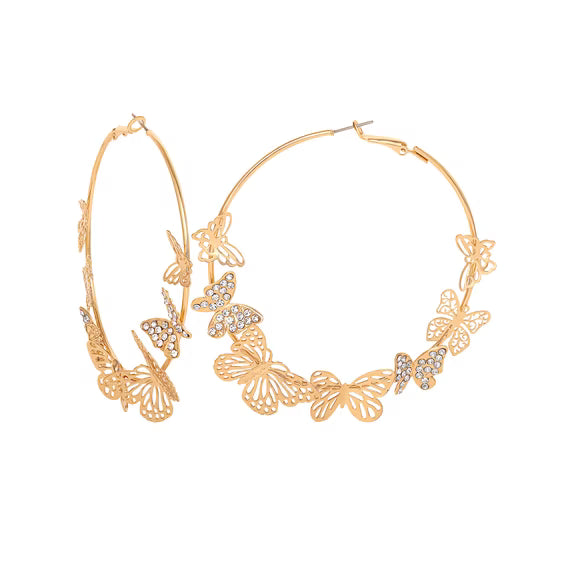 Gold Butterfly Hoop Earrings