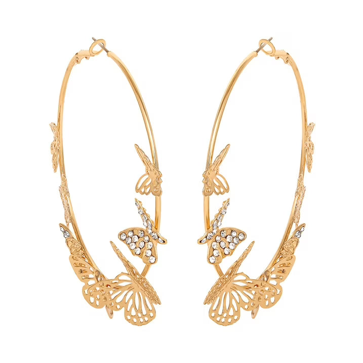 Gold Butterfly Hoop Earrings