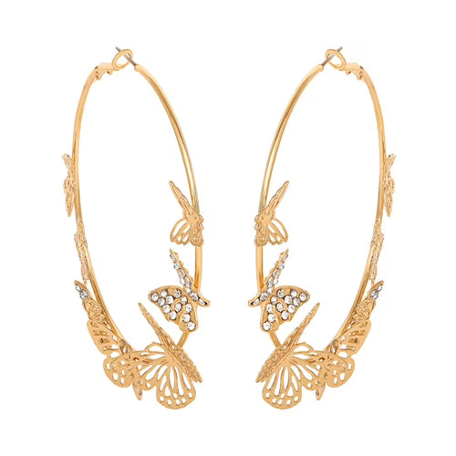 Gold Butterfly Hoop Earrings